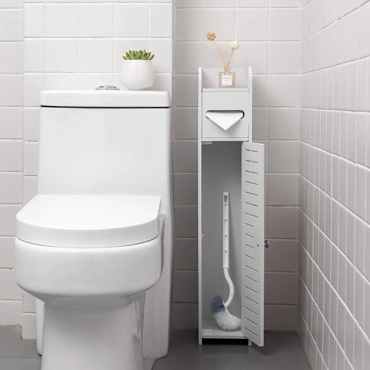 Estante de Baño Delgado con Porta Papel – Ahorra Espacio con Estilo