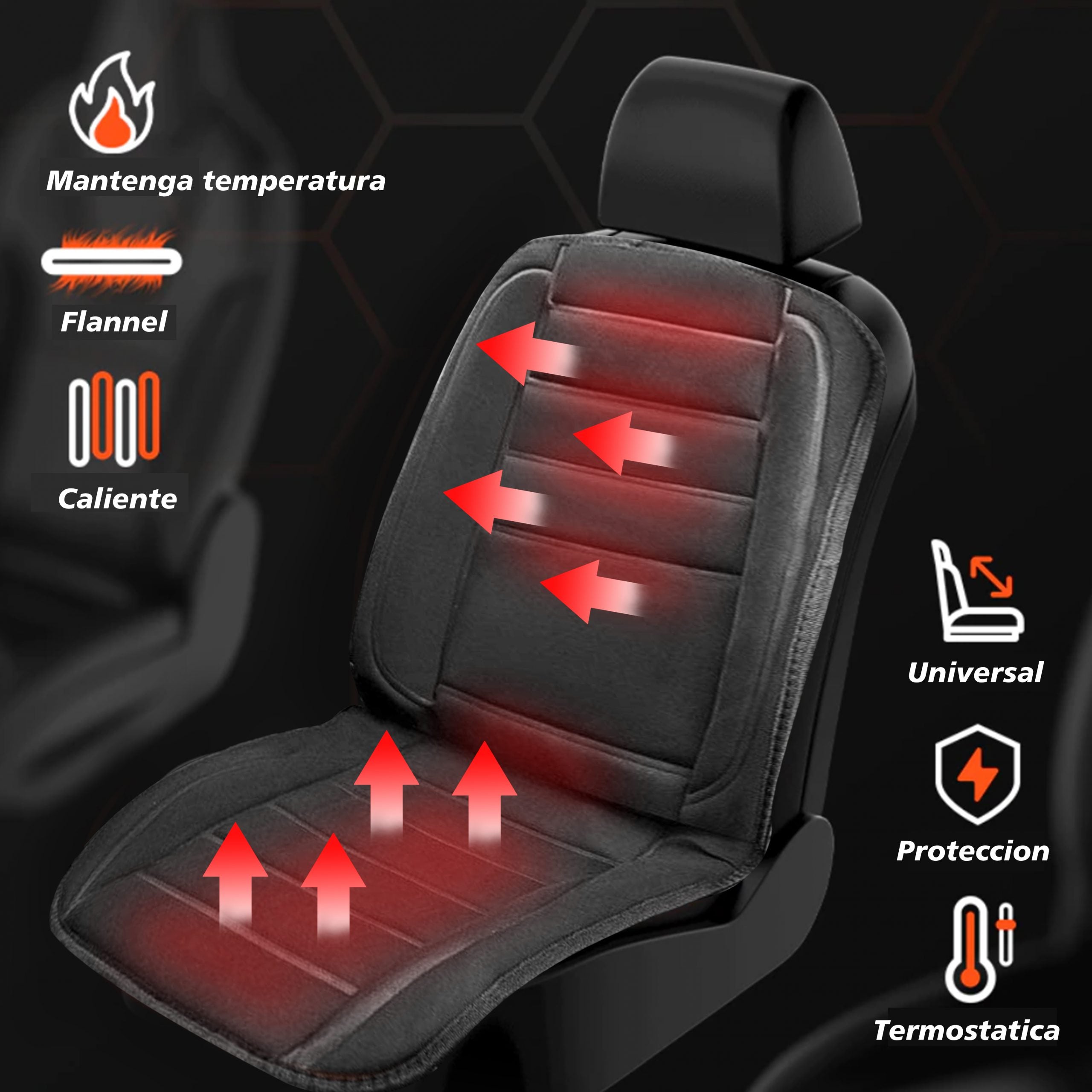 🟡 Funda Calefaccionable Universal para Asiento de Auto | 2 Niveles de Calor – Invierno Cómodo