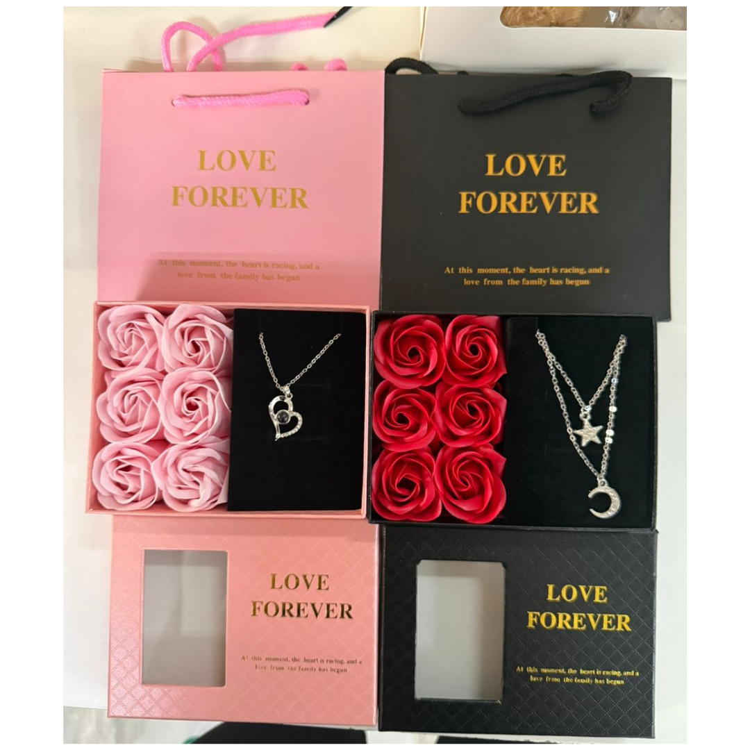 Caja De Rosas Regalo Collar San Valentín
